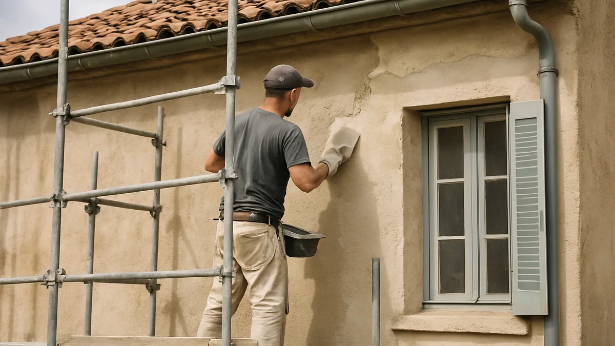 Artisan réalisant un ravalement de façade à Montpellier